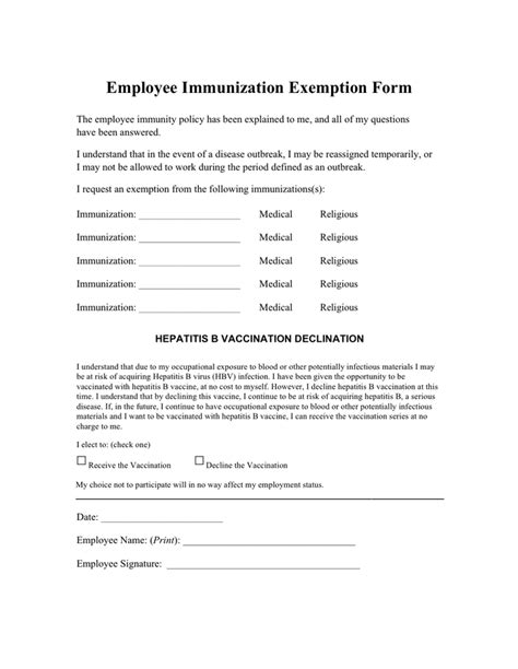 This letter constitutes osha's interpretation of the requirements discussed. Employee immunization exemption form in Word and Pdf formats