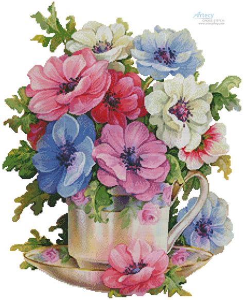 Get unlimited access to hundreds of free patterns. Artecy Cross Stitch. Anemone Teacup Cross Stitch Pattern ...