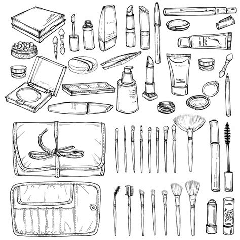 Premium Vector Hand Drawn Set Of Makeup Products
