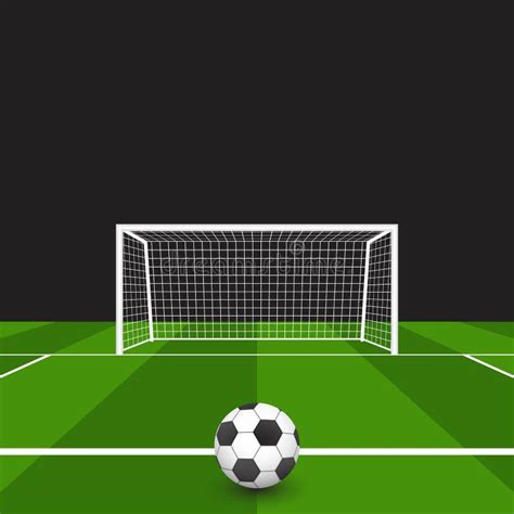 Soccer Ball On The Grass In Front Of Goal Vector Illustration Stock