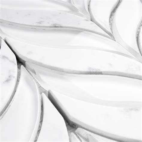 Tnlg 02 Leaf Shape White Glass And White Marble Mosaic Backsplash Tile