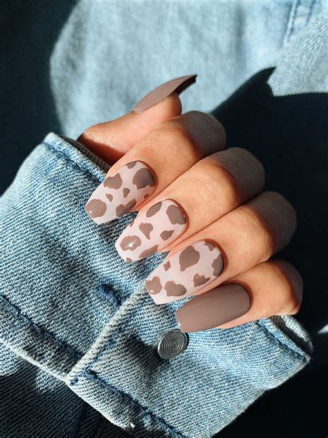 Taupe Brown Cow Print Press On Nails Set Of 20 Etsy