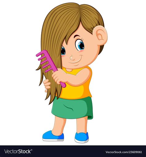 Benchmarked from mainstream cartoon hair designs such as disney and pixar, all toon hair and accessories are crafted and textured with classical cartoon style. Girl is combing her hair with the pink comb vector image ...