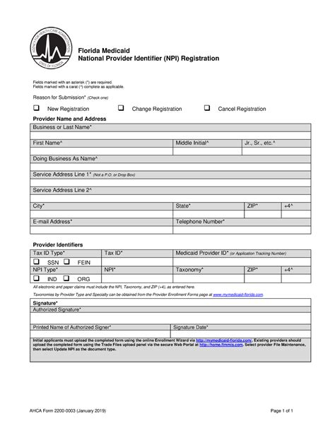 Npi Reg Form Bbbbbb Ahca Form 2200 0003 January 2019 Page 1 Of 1