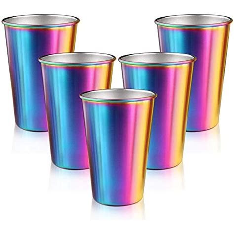 Rainbow Beer Glasses Stainless Steel Cups, 5 Pack 16 Oz Stackable Metal ...