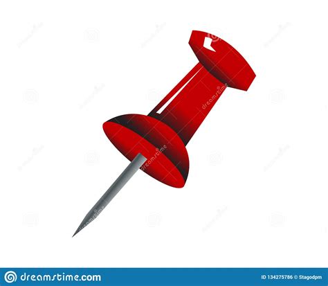 Red Push Pin Isolated On White Background Stock Vector Illustration