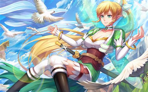 Wallpaper Illustration Birds Blonde Long Hair Anime Girls Sword Art Online Weapon Sword