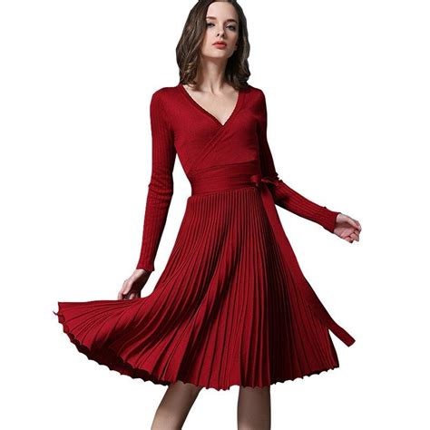 New Elegant Office Dresses Women Decorative Sashes Layla Xpress Long Sleeve Knit Dress