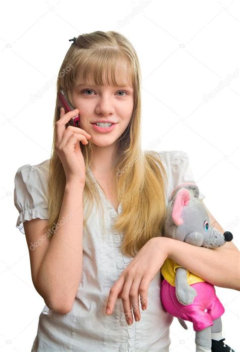 634 x 874 jpeg 110 кб. Mobile talking of blonde girl with mouse toy — Stock Photo ...