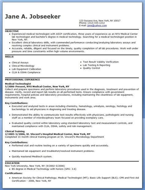 Free resume examples for medical lab tech jobs: Medical Technologist Resume Example | Resume Downloads | Marketing resume, Medical assistant ...