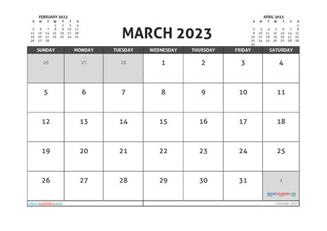 March 2023 Blank Monthly Calendar Inonoicu