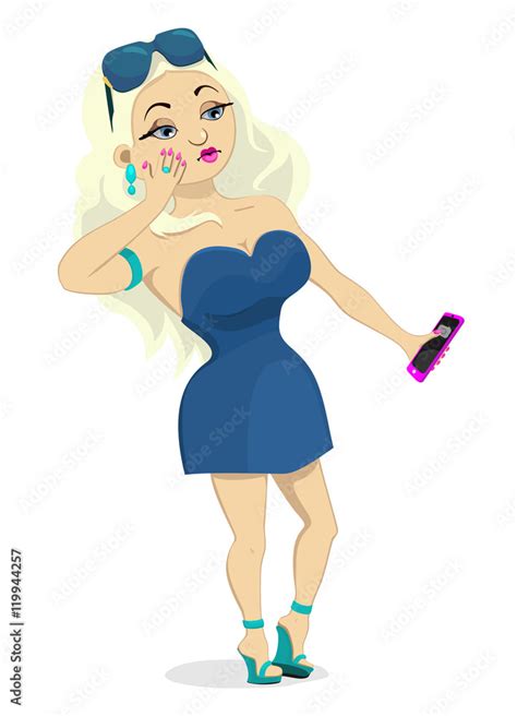 Comic Vector Illustration Of Sexy Glamour Girl Funny Cartoon Character Mannered Blonde Poses