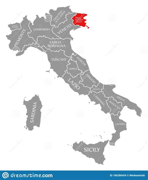 Friuli-Venezia Giulia Red Highlighted In Map Of Italy Stock ...