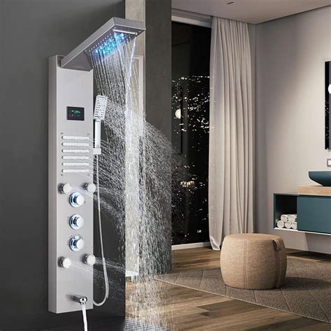 Senlesen Shower Panel Tower Led Rainfall Waterfall Massage System With