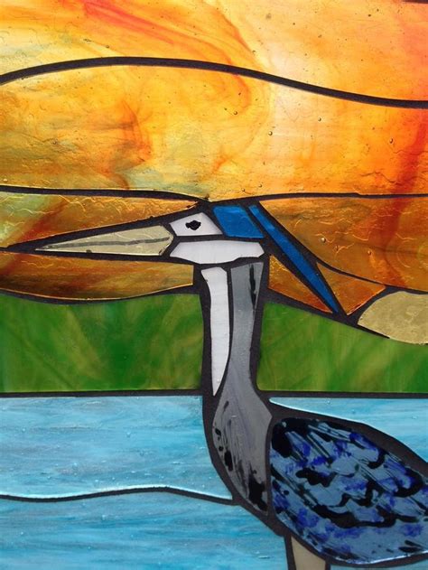 panneau de vitrail oiseau héron bleu mosaïque au coucher du etsy