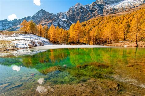 Landscape Nature Lake Mountain Forest Fall Italy Snow Snowy