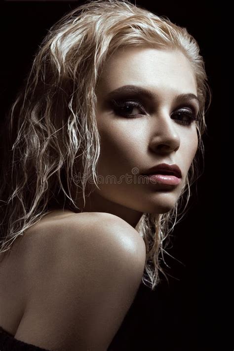 beautiful girl with a bright make up wet hair and skin beauty face stock image image of