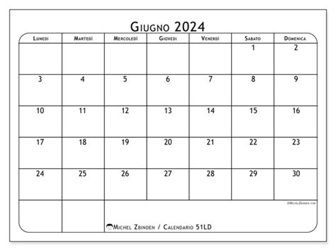 Calendario Giugno 2024 51ld Michel Zbinden It