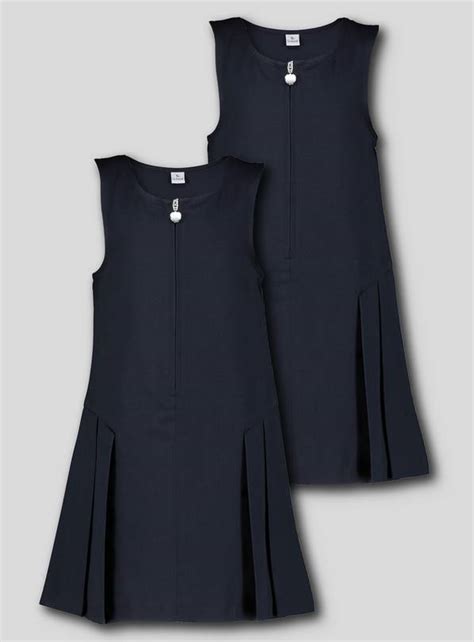 Buy Navy Zip Front Pleated Pinafore Dress 2 Pack 4 Years School