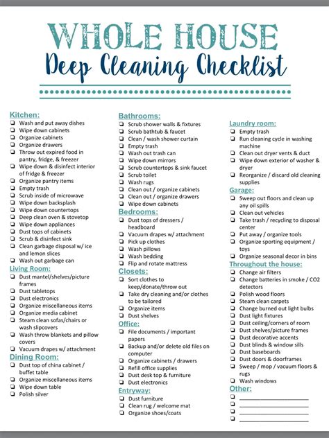 Printable House Cleaning Checklist
