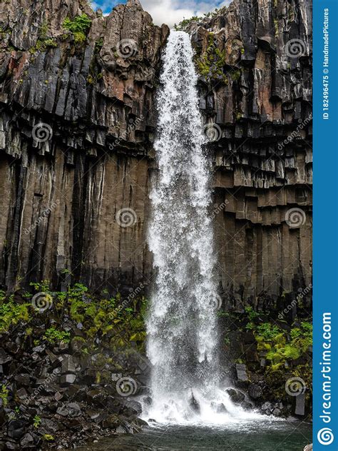 Svartifoss Waterfall Surrounded By Basalt Columns Iceland Stock Image