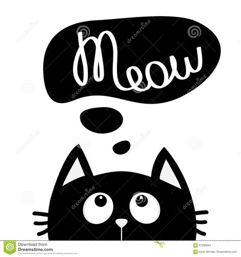 Black Cat Looking Up To Meow Lettering Text Think Talk