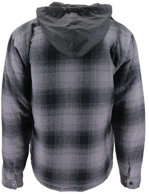 Vkwear Mens Quilted Lined Cotton Plaid Flannel Layered Zip Up Hoodie
