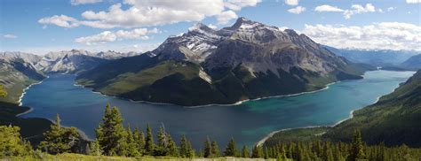 Panoramic View Of Lake Minnewanka In Banff National Park Canada Oc