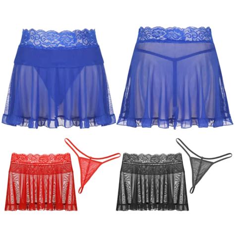 Womens High Waist Skirt Lace Floral See Through Mesh Frilly Mini Skirt Lingerie 604 Picclick
