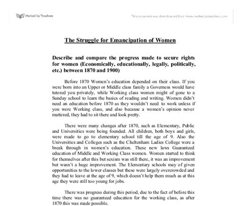 The Struggle For Emancipation Of Women Describe And Compare The