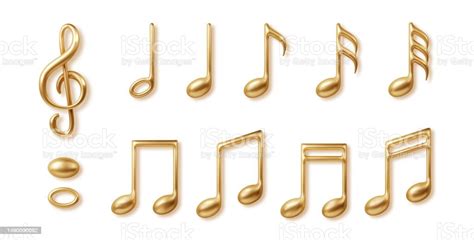 Gold Music Notes Collection Isolated Vector Realistic Icon Collection