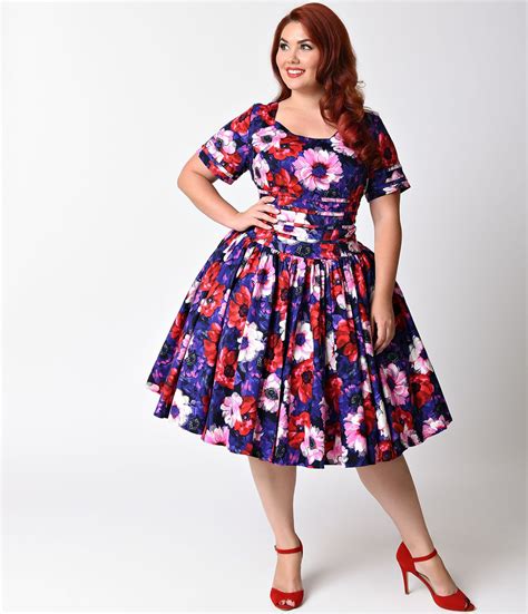 plus size retro dresses purple floral roman holiday sleeved scallop swing dress plus size