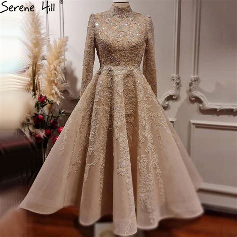 Muslim Nude Turtleneck Lace Beading Evening Dresses Gowns 2021 Luxury A