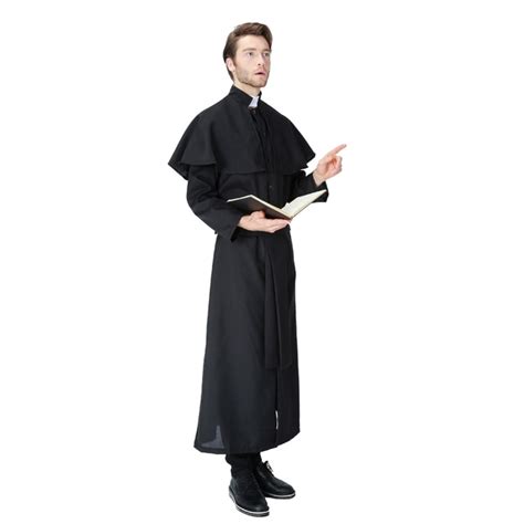 Adult Male Black Priest Cosplay Costumes Holy Man Religious Themed Party Halloween Fancy Dress