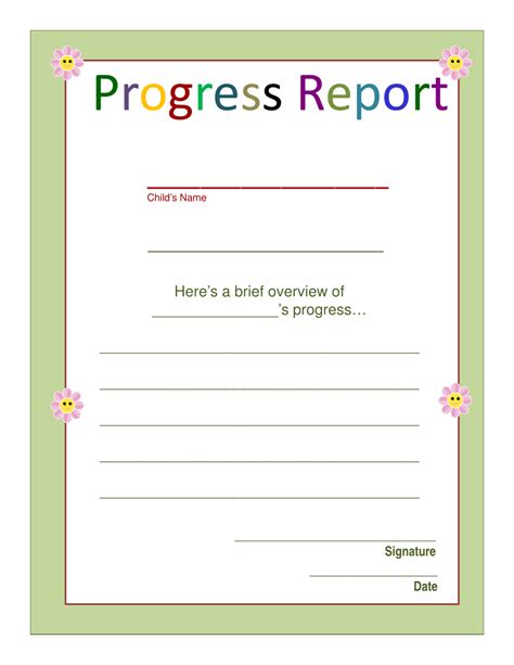 Printable Blank Progress Report