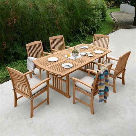Cambridge Casual Rowlette 7 Piece Teak Wood Outdoor Dining Set With