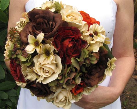 Buy silk wedding bouquets and get the best deals at the lowest prices on ebay! Silk Bridal Wedding Bouquet Brown, Orange and Cream Roses ...