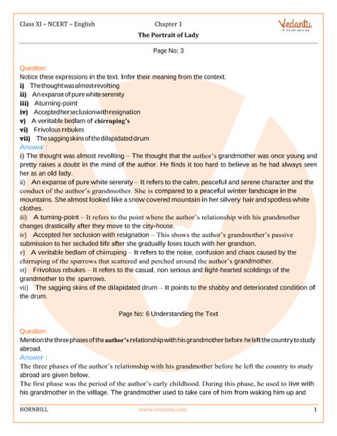 Ncert Solutions For Class 11 English Hornbill Chapter 1 The Portrait