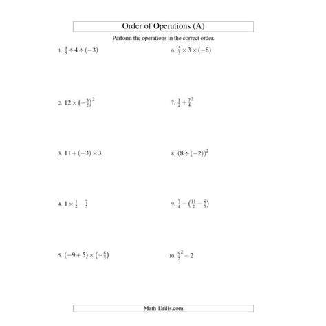 Apply the order of operations on expressions involving three whole numbers or integers. Order of Operations Worksheet -- Fractions Order of ...