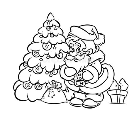 Coloring pages for christmas are available below. Christmas Santa Claus Tree Gift Coloring Page Stock ...
