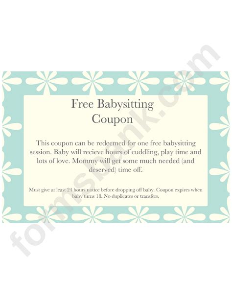 Free Babysitting Coupon Template Blue Background With White Flowers