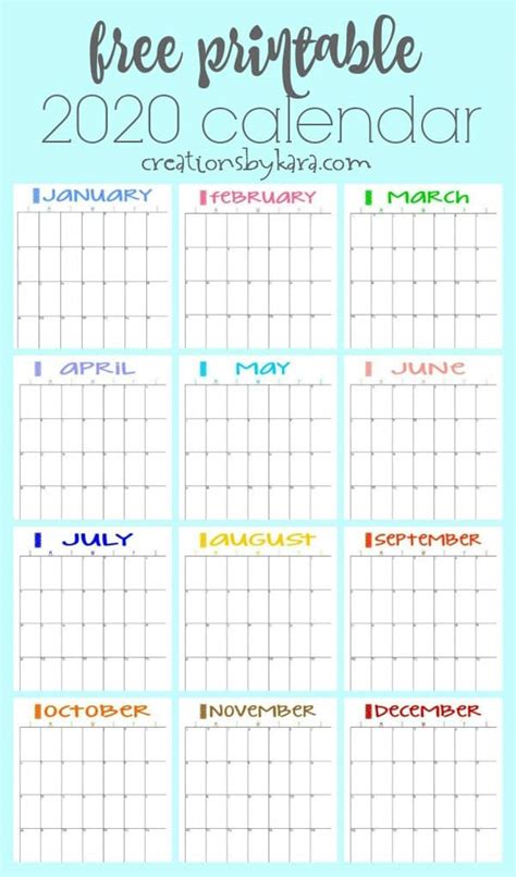 This template is available as editable word / pdf document. 2020 Free Printable Calendar - Creations by Kara