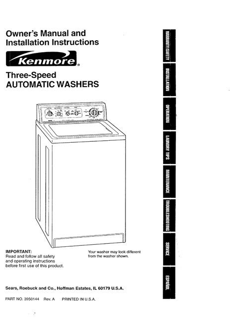 Kenmore Automatic Washers Owners Manual And Installation Instructions