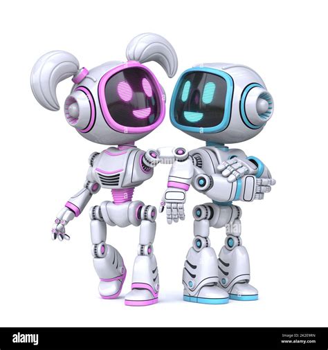 Cute Pink Girl And Blue Boy Robots Posing 3d Stock Photo Alamy