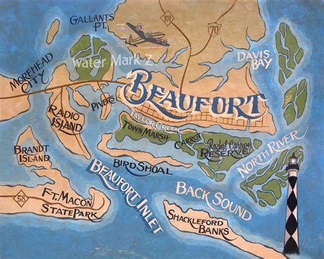 Art Print Beaufort Nc Crystal Coast Map Print Carteret County North
