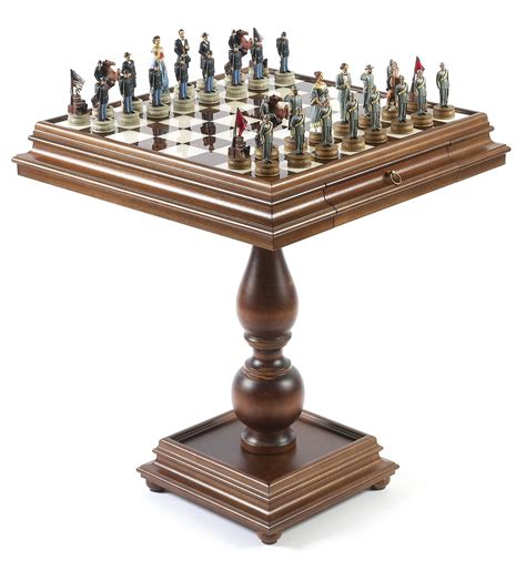 American Civil War Chessmen And Marble Table Chess Tables With Figurine