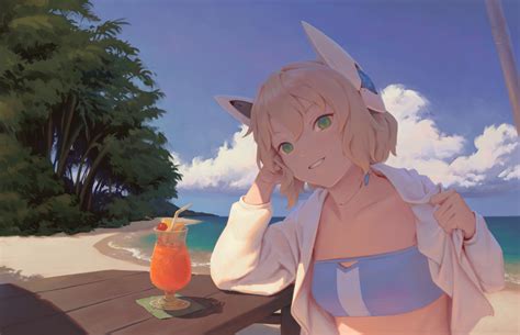 Bigrbear Antica Bigrbear Original Commentary Highres Revision 1girl Android Beach