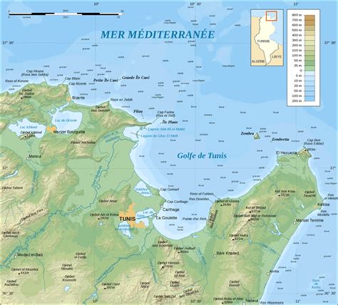 Tunis Gulf Topo Map French Mapsofnet