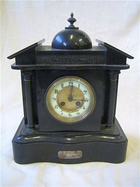 French Slate Mantel Clock With Two Train Movement Clocks Marble