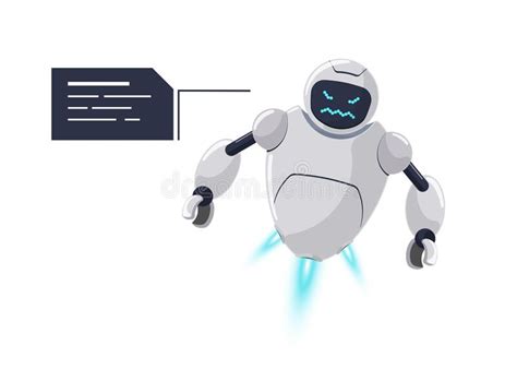 Personnage De Robot Volant Blanc Mignon Mascotte Futuriste De Chatbot Furieuse De Bulle Vocale
